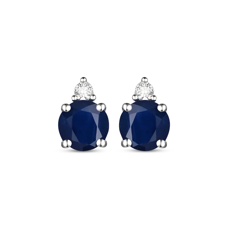 Main Image 2 of Round-Cut Blue Sapphire & Diamond Stud Earrings 1/20 ct tw 10K White Gold