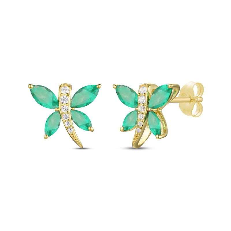 Marquise-Cut Emerald & Diamond Dragonfly Earrings 1/20 ct tw 10K Yellow Gold