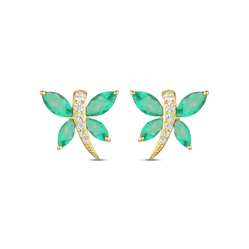 Marquise-Cut Emerald & Diamond Dragonfly Earrings 1/20 ct tw 10K Yellow Gold