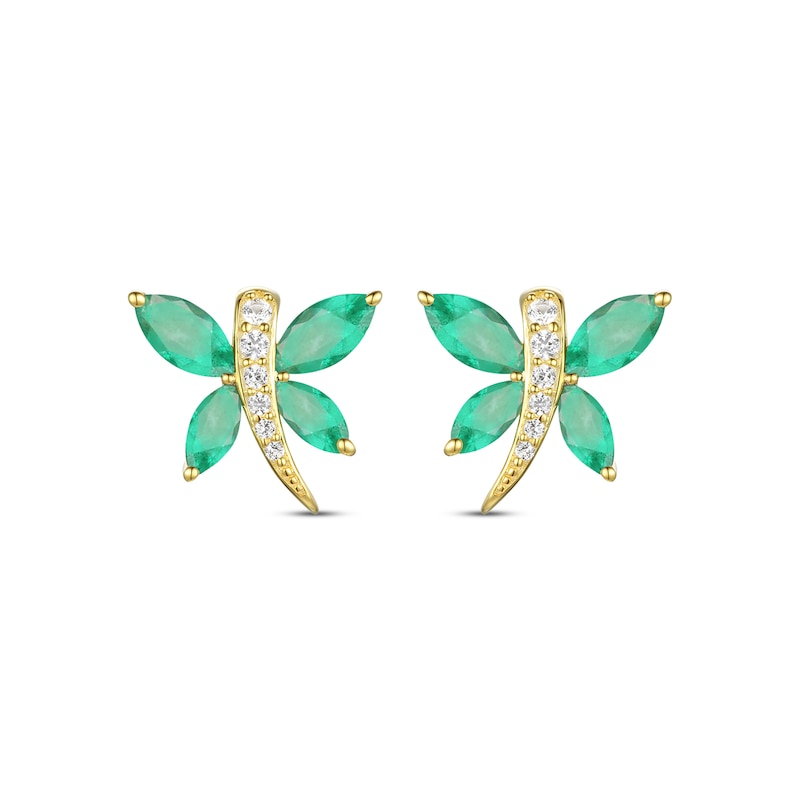 Main Image 2 of Marquise-Cut Emerald & Diamond Dragonfly Earrings 1/20 ct tw 10K Yellow Gold