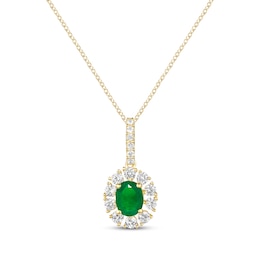 Oval-Cut Emerald & Round-Cut Diamond Necklace 1/4 ct tw 10K Yellow Gold 18”