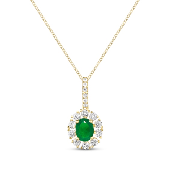 Oval-Cut Emerald & Round-Cut Diamond Necklace 1/4 ct tw 10K Yellow Gold 18”