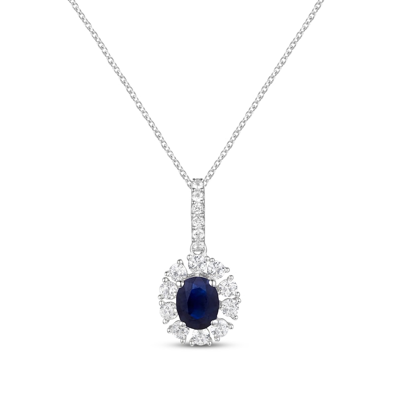 Main Image 1 of Oval-Cut Blue Sapphire & Round-Cut Diamond Necklace 1/4 ct tw 10K White Gold 18”