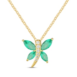 Marquise-Cut Emerald & Diamond Dragonfly Necklace 10K Yellow Gold 18"