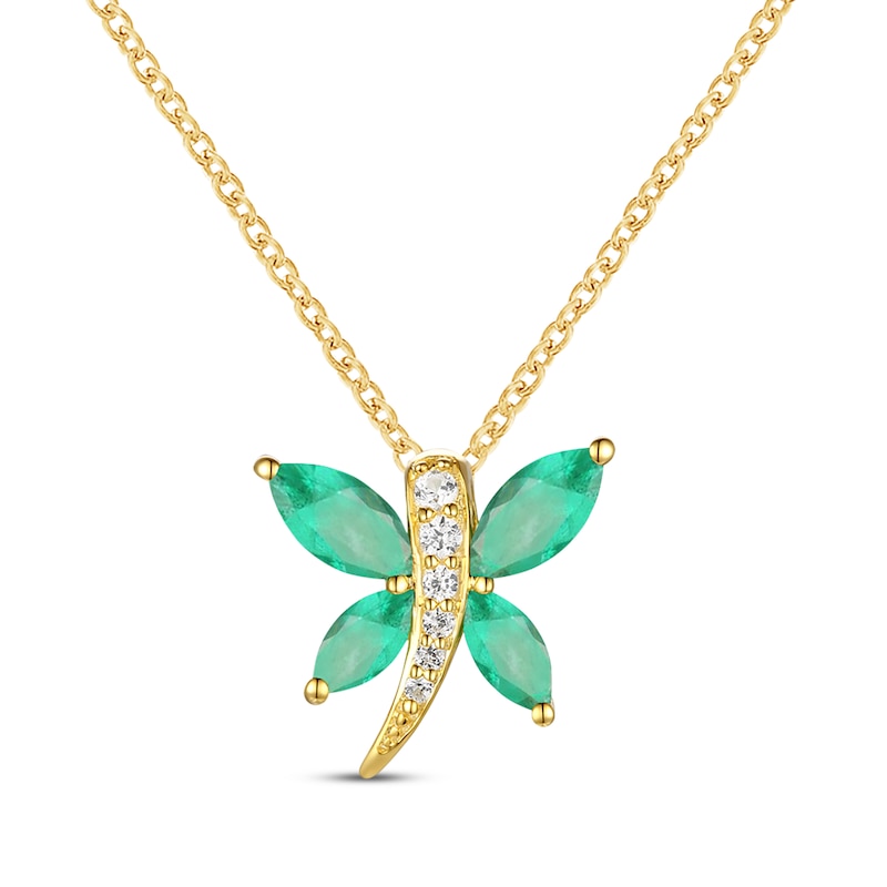 Main Image 1 of Marquise-Cut Emerald & Diamond Dragonfly Necklace 10K Yellow Gold 18&quot;