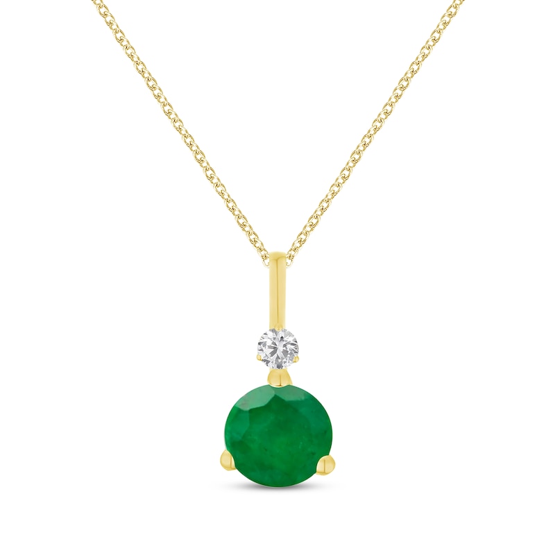 Round-Cut Emerald & Diamond Accent Necklace 10K Yellow Gold 18"