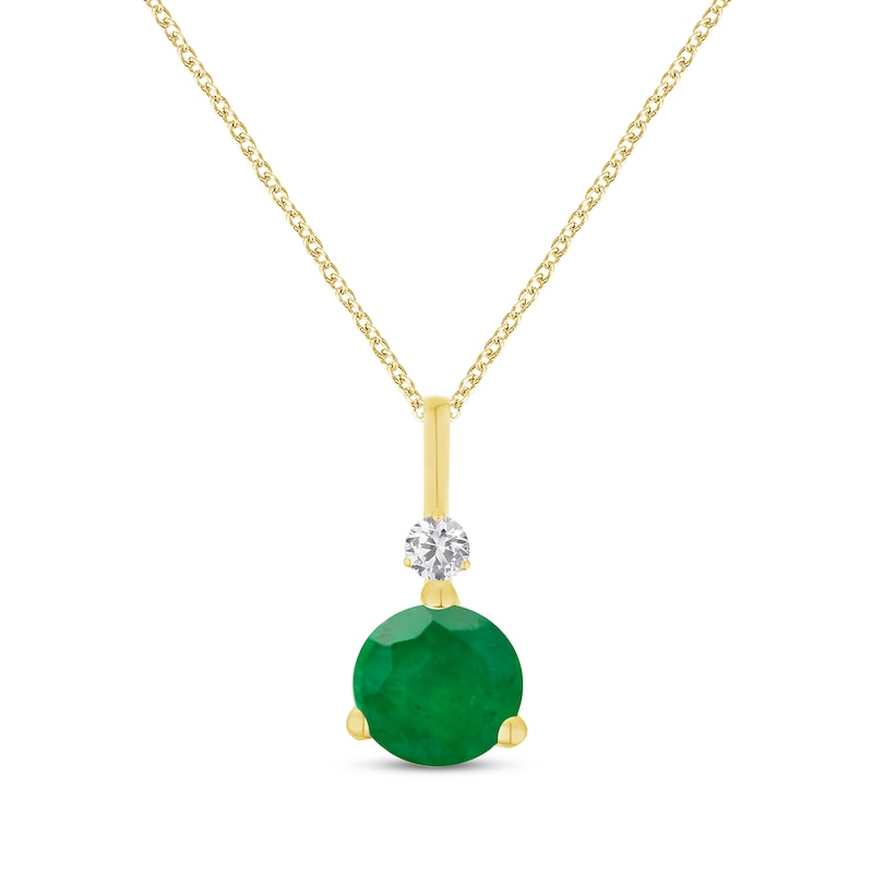 Main Image 1 of Round-Cut Emerald & Diamond Accent Necklace 10K Yellow Gold 18&quot;