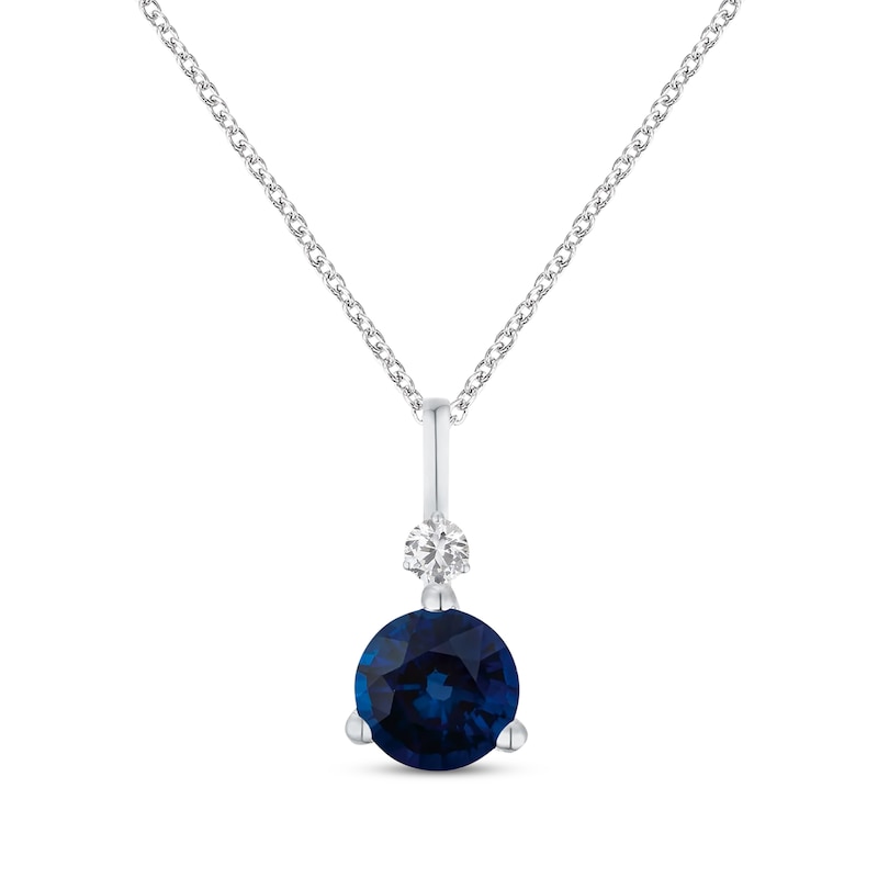 Main Image 1 of Round-Cut Blue Sapphire & Diamond Drop Necklace 10K White Gold 18&quot;