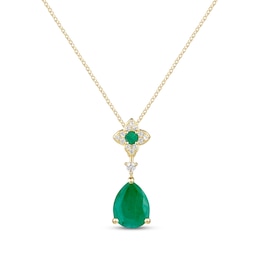 Pear-Shaped Emerald & Diamond Necklace 1/15 ct tw 10K Yellow Gold