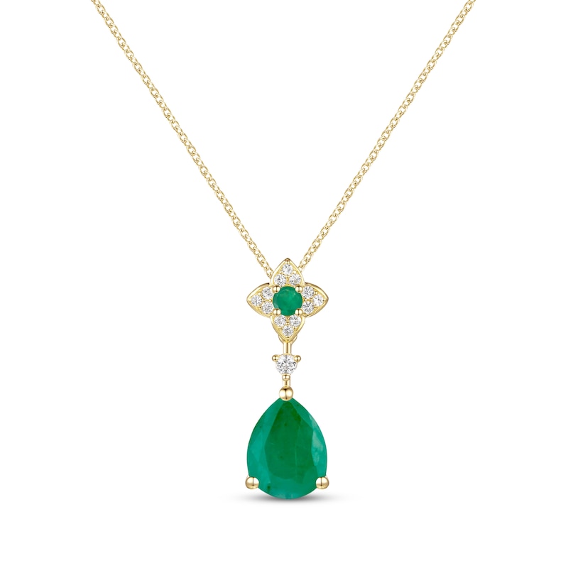Main Image 1 of Pear-Shaped Emerald & Diamond Necklace 1/15 ct tw 10K Yellow Gold