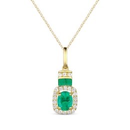 Oval-Cut Emerald & Diamond Necklace 1/10 ct tw 10K Yellow Gold 18&quot;