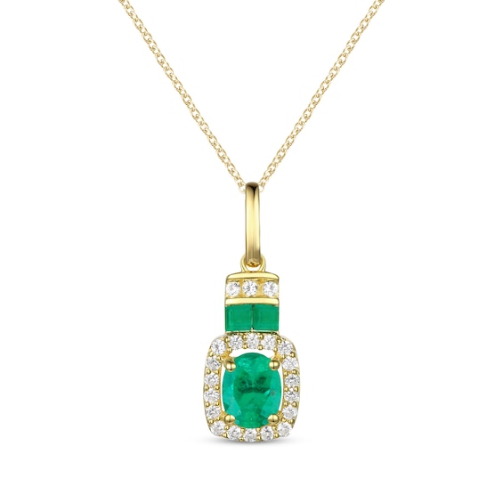 Oval-Cut Emerald & Diamond Necklace 1/10 ct tw 10K Yellow Gold 18"