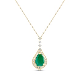 Pear-Shaped Emerald & Diamond Necklace 1/5 ct tw 10K Yellow Gold 18"