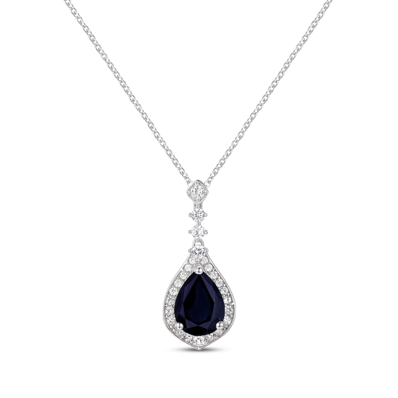 Main Image 1 of Oval-Cut Blue Sapphire & Diamond Necklace 1/5 ct tw 10K White Gold 18&quot;