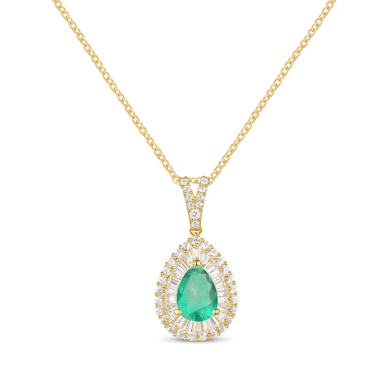 Pear-Shaped Emerald & Diamond Necklace 3/8 ct tw 10K Yellow Gold 18"