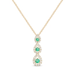 Round-Cut Emerald & Diamond Three-Stone Teardrop Necklace 1/4 ct tw 10K Yellow Gold 18"