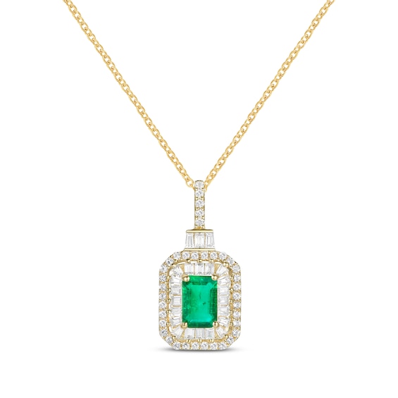 Emerald-Cut Emerald & Diamond Necklace 1/3 ct tw 10K Yellow Gold 18"