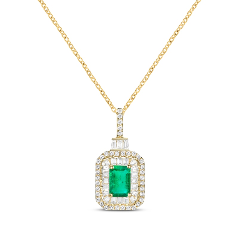 Emerald-Cut Emerald & Diamond Necklace 1/3 ct tw 10K Yellow Gold 18"