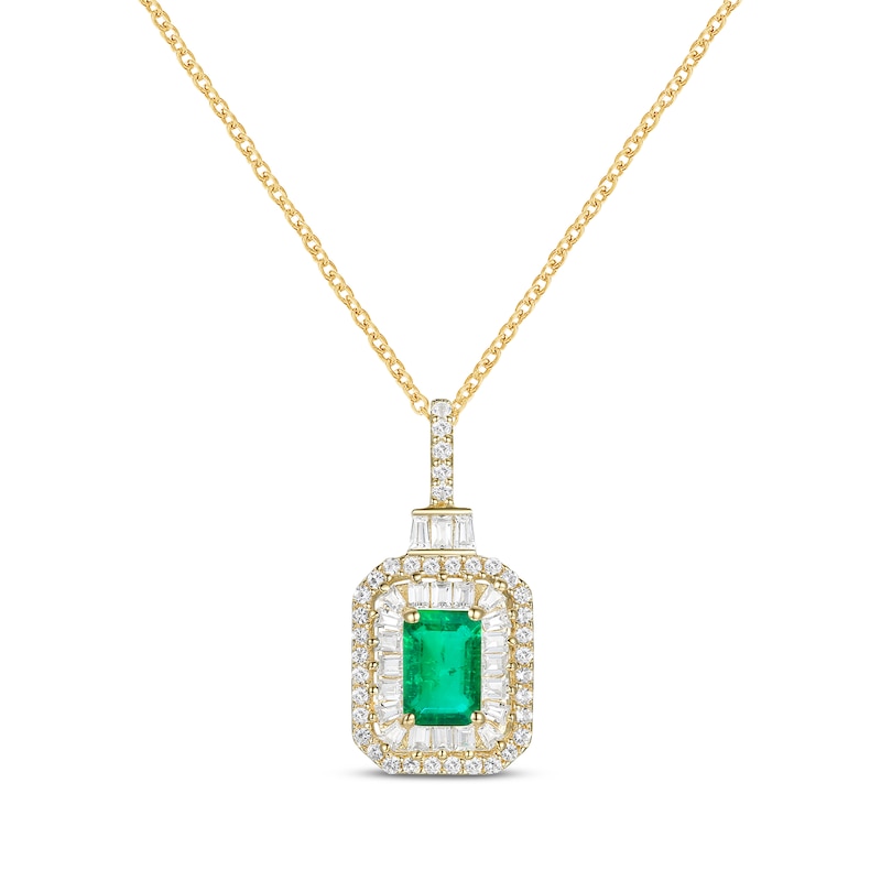 Main Image 1 of Emerald-Cut Emerald & Diamond Necklace 1/3 ct tw 10K Yellow Gold 18&quot;