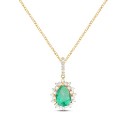 Pear-Shaped Emerald & Diamond Necklace 1/6 ct tw 10K Yellow Gold 18”