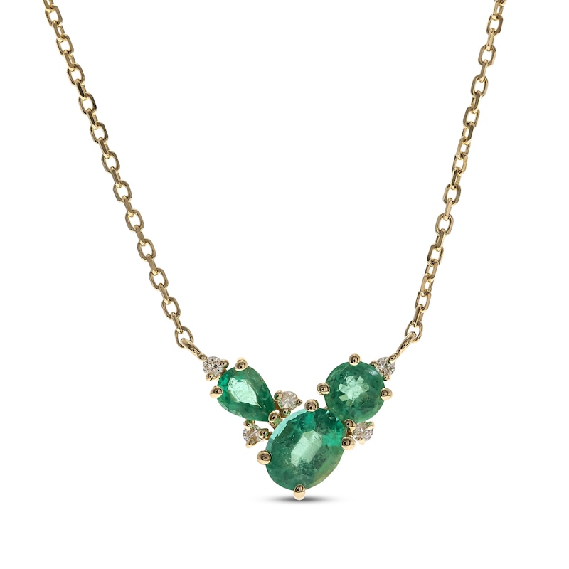 Main Image 1 of Multi-Shape Emerald & Round-Cut Diamond Necklace 1/20 ct tw 10K Yellow Gold 18”