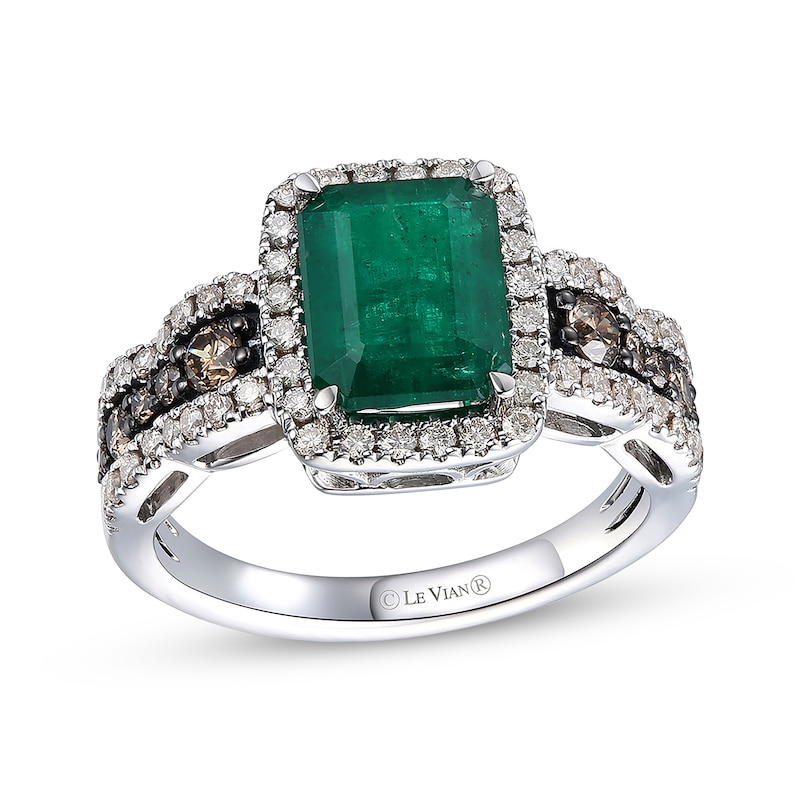 Main Image 1 of Le Vian Chocolate Waterfall Emerald Ring 3/4 ct tw Diamonds 14K Vanilla Gold