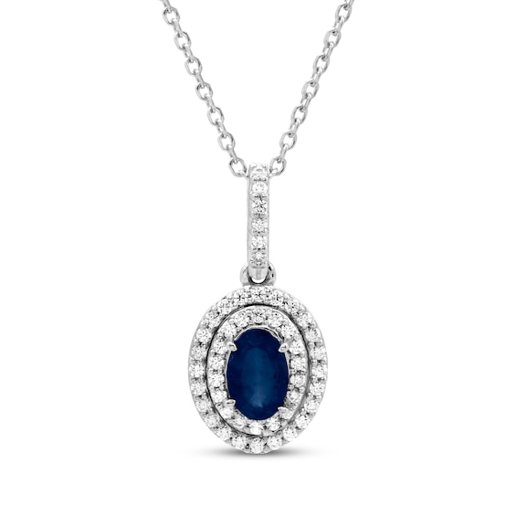 Oval-Cut Blue Sapphire & Diamond Necklace 1/5 ct tw 10K White Gold 18”