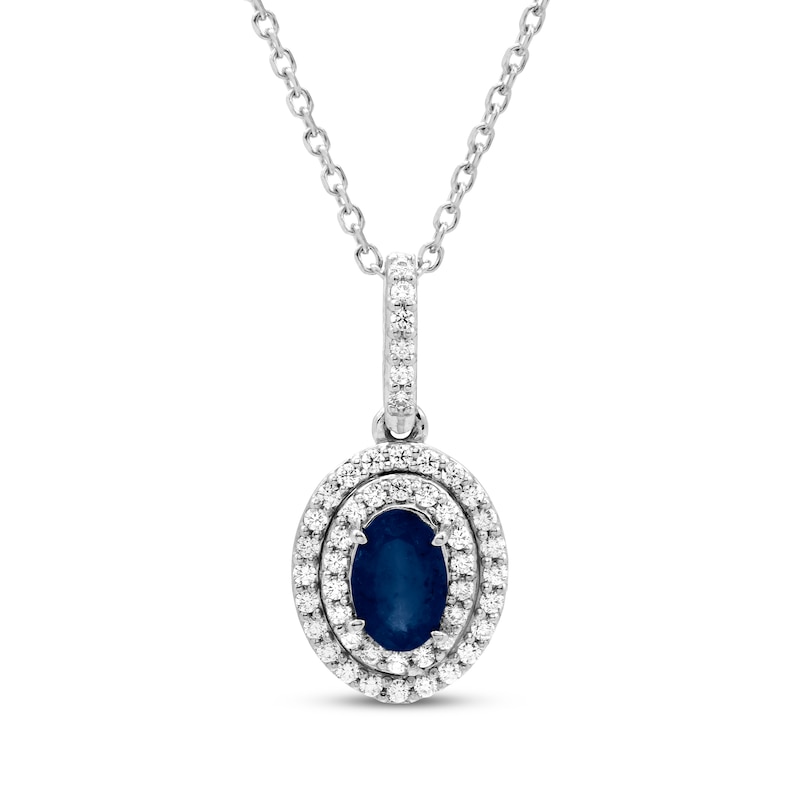 Main Image 1 of Oval-Cut Blue Sapphire & Diamond Necklace 1/5 ct tw 10K White Gold 18”