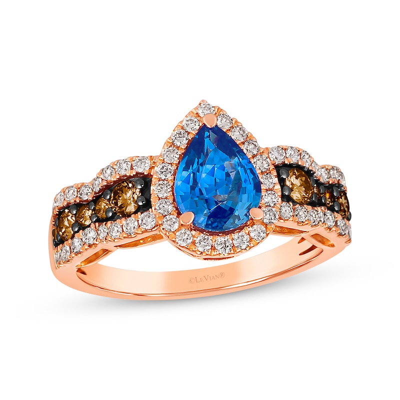 Main Image 1 of Le Vian Chocolate Waterfall Pear-Cut Sapphire Ring 3/4 ct tw Diamonds 14K Strawberry Gold