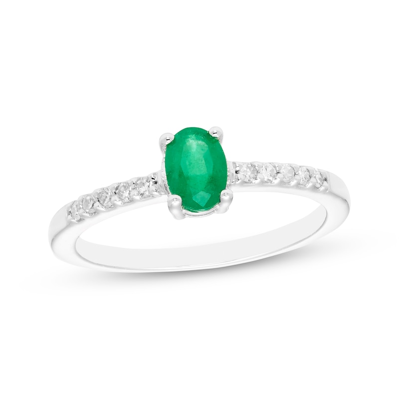 Main Image 1 of Oval-Cut Emerald & Diamond Ring 1/10 ct tw 10K White Gold
