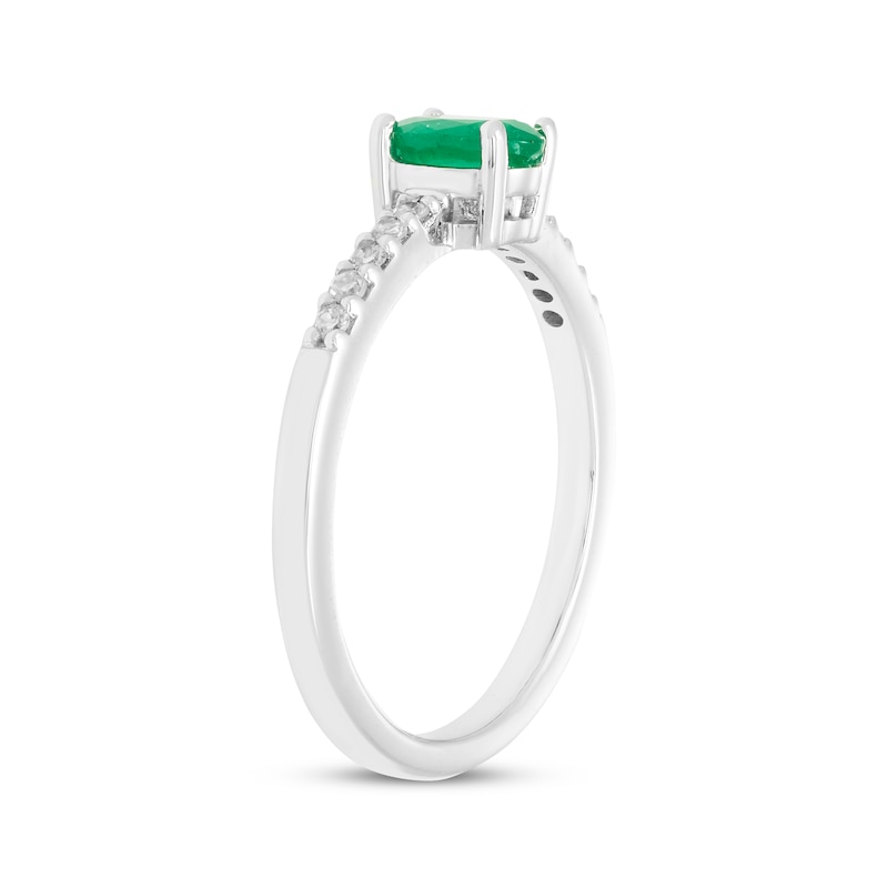 Oval-Cut Emerald & Diamond Ring 1/10 ct tw 10K White Gold