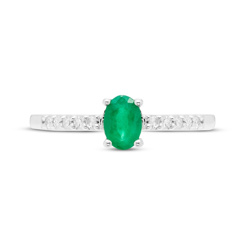 Oval-Cut Emerald & Diamond Ring 1/10 ct tw 10K White Gold