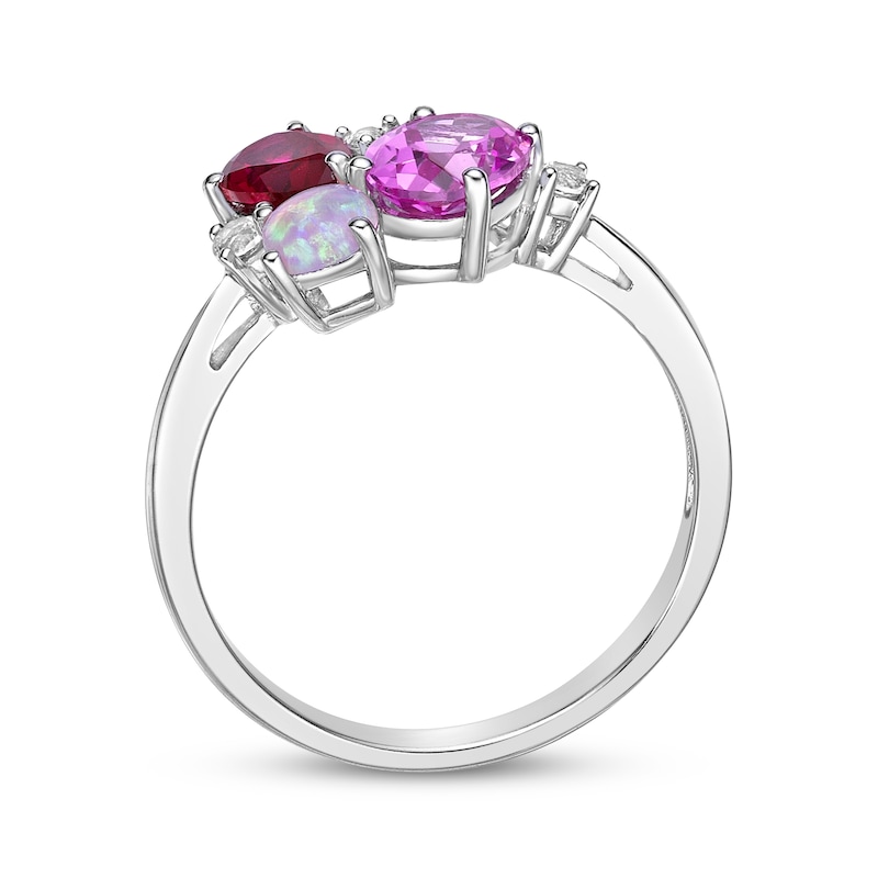 Main Image 3 of Heart-Shaped Lab-Created Ruby & Pink Lab-Created Opal, Round-Cut Pink Lab-Created Sapphire Ring Sterling Silver