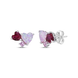Multi-Shape Lab-Created Ruby, Pink Lab-Created Opal & Pink Lab-Created Sapphire Stud Earrings Sterling Silver