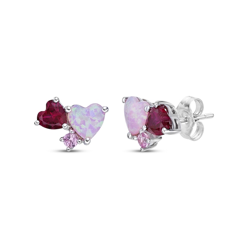 Main Image 1 of Multi-Shape Lab-Created Ruby, Pink Lab-Created Opal & Pink Lab-Created Sapphire Stud Earrings Sterling Silver
