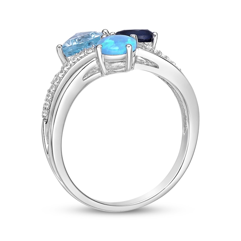 Main Image 2 of Multi-Shape Blue & White Lab-Created Sapphire, Blue Lab-Created Opal & London Blue Topaz Ring Sterling Silver