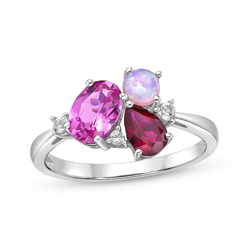 Main Image 1 of Multi-Shape Lab-Created Ruby, Pink Lab-Created Opal & Pink Lab-Created Sapphire Ring Sterling Silver