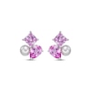 Thumbnail Image 1 of Cultured Pearl & Multi-Shape Pink Lab-Created Sapphire Drop Earrings Sterling Silver