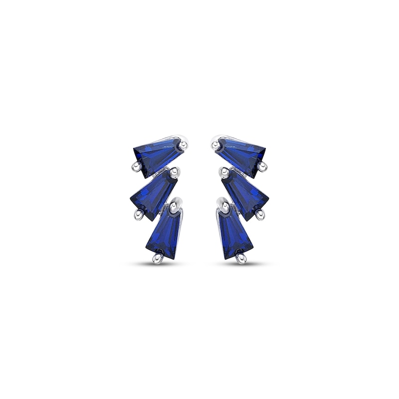 Main Image 2 of Baguette-Cut Blue Lab-Created Sapphire Drop Earrings Sterling Silver