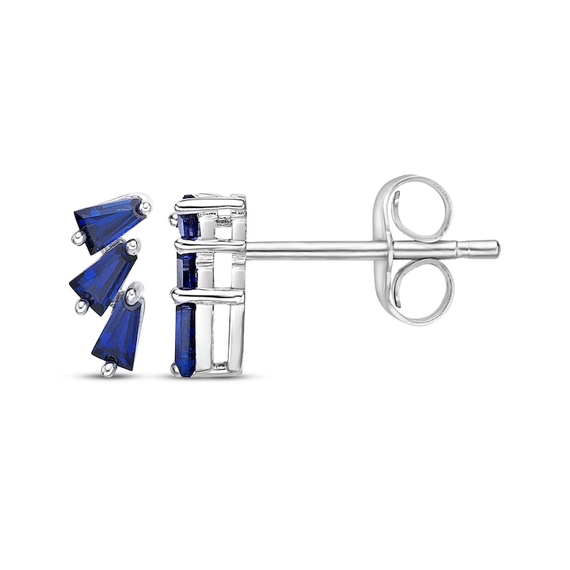 Main Image 3 of Baguette-Cut Blue Lab-Created Sapphire Drop Earrings Sterling Silver