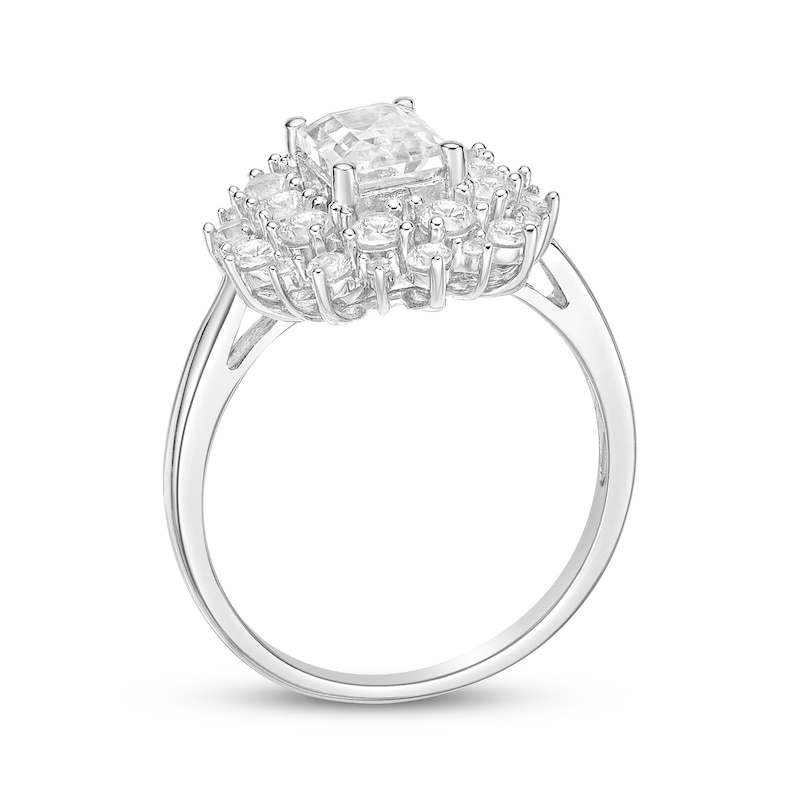 Main Image 2 of Emerald & Round-Cut White Lab-Created Sapphire Sunburst Ring Sterling Silver