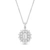 Thumbnail Image 1 of Emerald & Round-Cut White Lab-Created Sapphire Sunburst Necklace Sterling Silver 18”