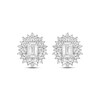 Thumbnail Image 2 of Emerald & Round-Cut White Lab-Created Sapphire Sunburst Earrings Sterling Silver