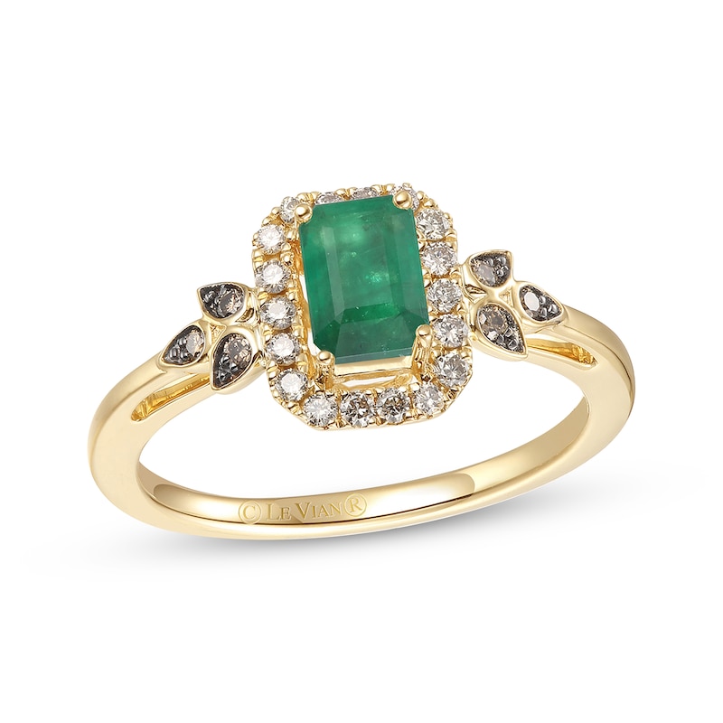 Main Image 1 of Le Vian Emerald-Cut Emerald Ring 1/5 ct tw Diamonds 14K Honey Gold