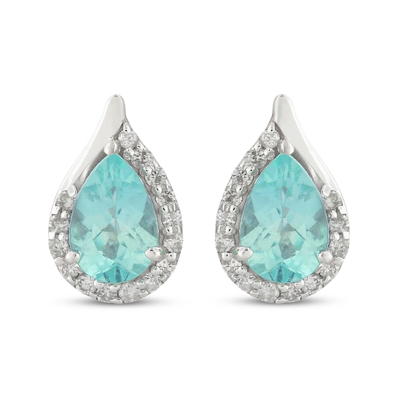 Pear-Shaped Coastal Blue Apatite & Round-Cut Diamond Earrings 1/8 ct tw Sterling Silver