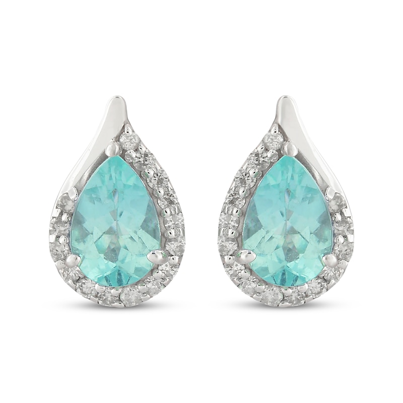 Main Image 1 of Pear-Shaped Coastal Blue Apatite & Round-Cut Diamond Earrings 1/8 ct tw Sterling Silver