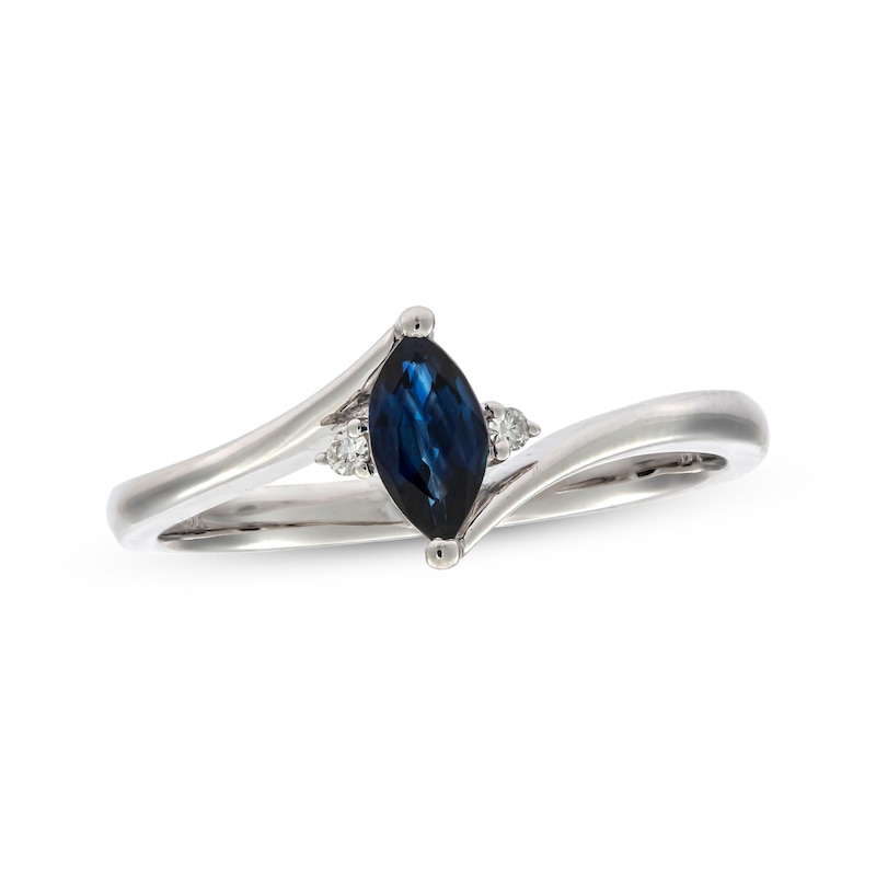 Main Image 1 of Marquise-Cut Blue Sapphire & Diamond Accent Ring 10K White Gold