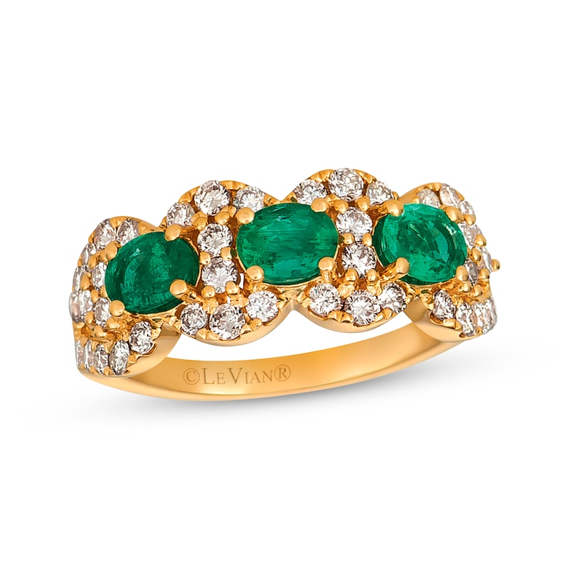 Main Image 1 of Le Vian Natural Oval-Cut Emerald Ring 3/4 ct tw Nude Diamonds 14K Honey Gold