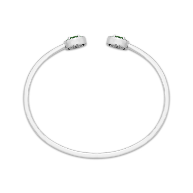Main Image 3 of Oval-Cut Lab-Created Emerald & Round-Cut White Lab-Created Sapphire Cuff Bangle Bracelet Sterling Silver