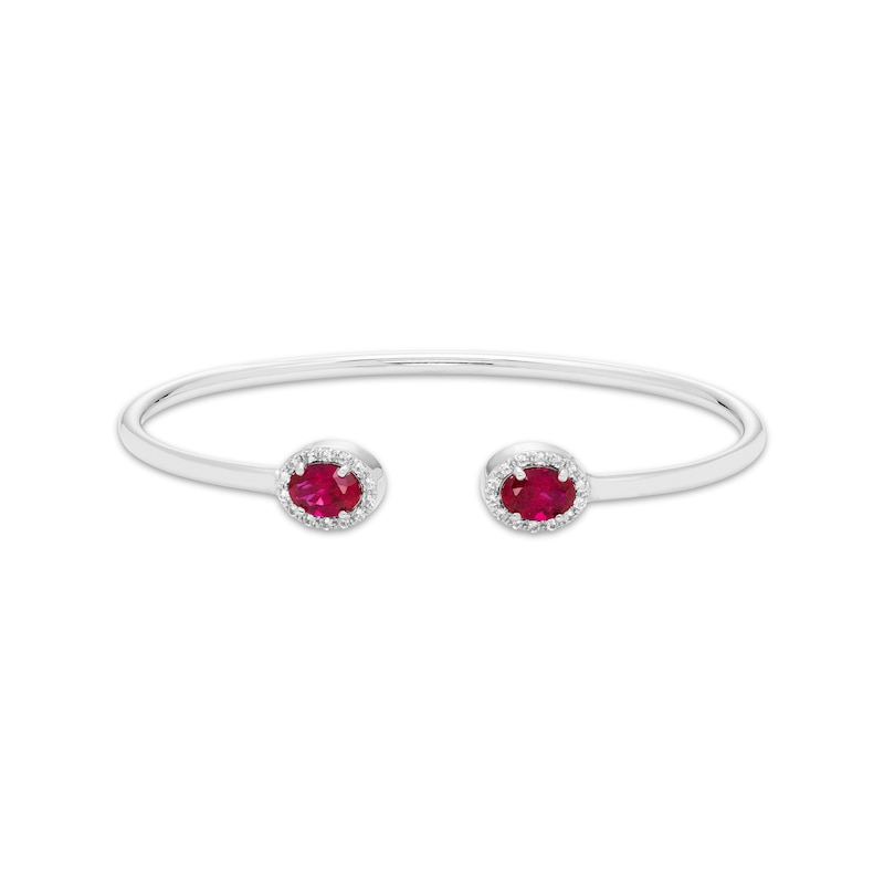 Oval-Cut Lab-Created Ruby & Round-Cut White Lab-Created Sapphire Cuff Bangle Bracelet Sterling Silver